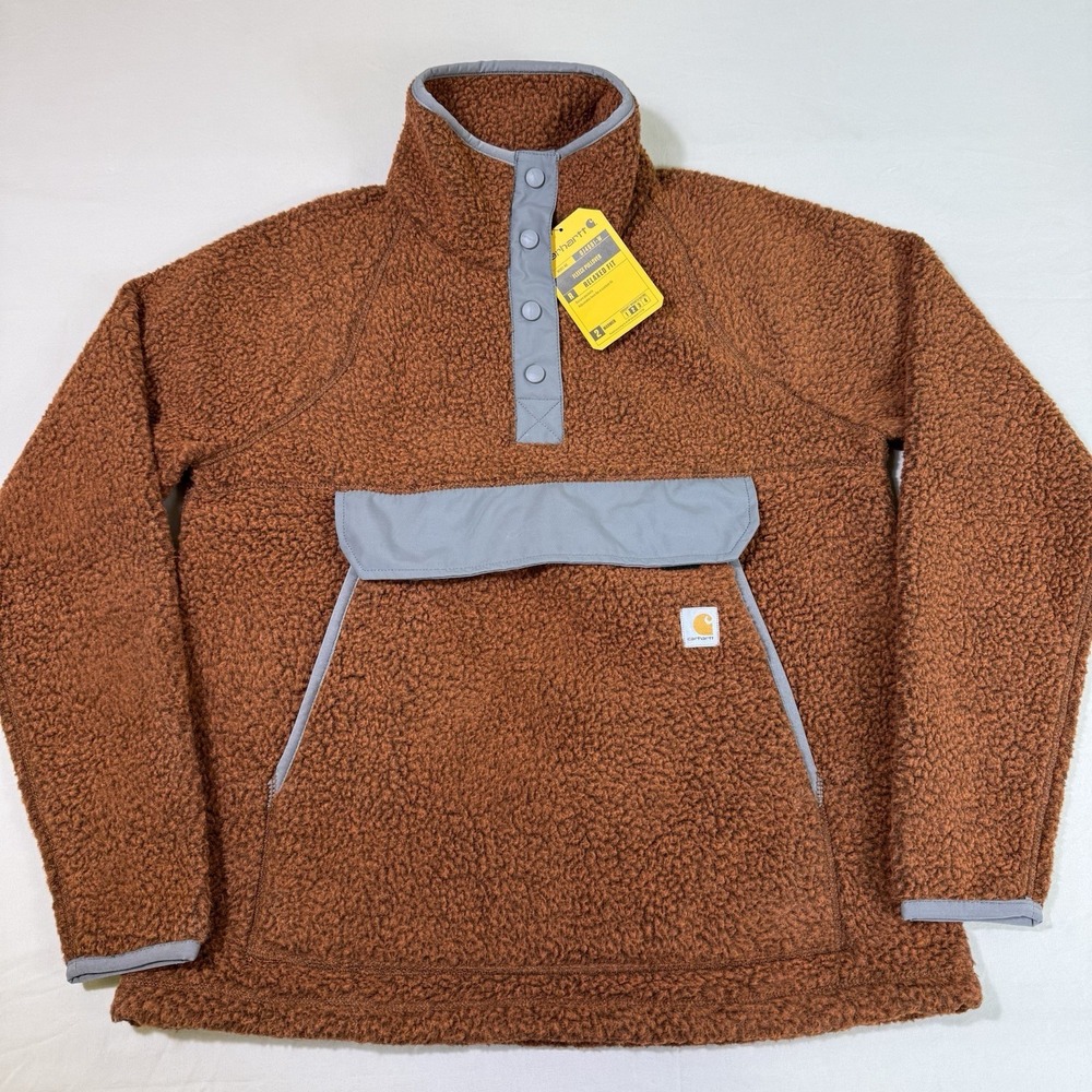 Carhartt Sherpa Fleece 1/4 Snap Pullover Womens Medium Kangaroo Pocket Warm NWT